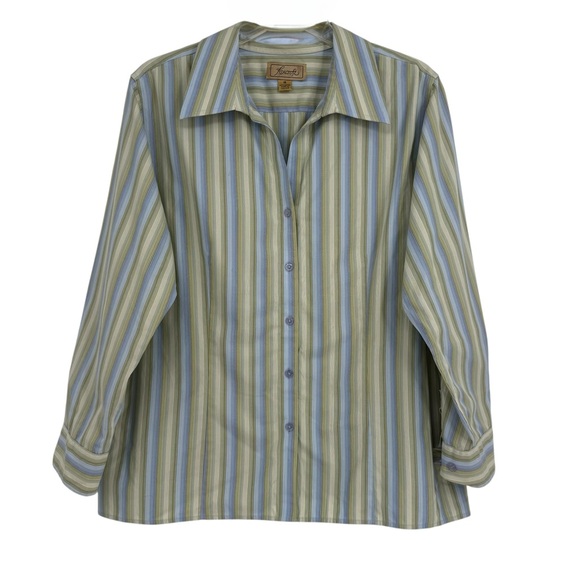 Foxcroft Tops - Foxcroft Button Up Shirt Womens Size 18 blue stripes Collared Long Sleeves